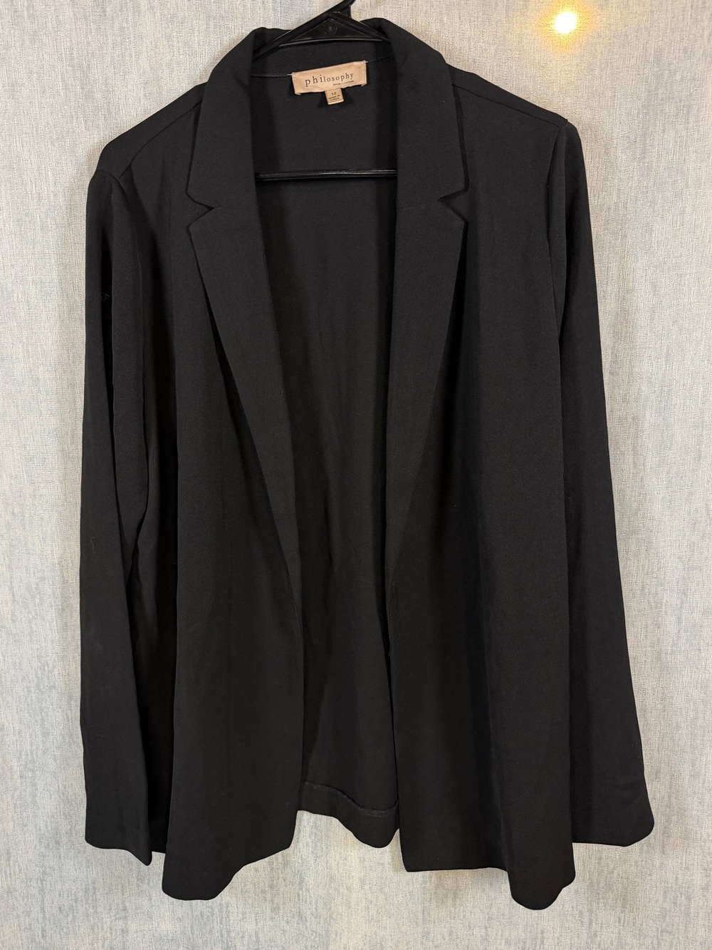 philosophy Black Open-Front Women's Blazer Jacket office work wear size 12 L